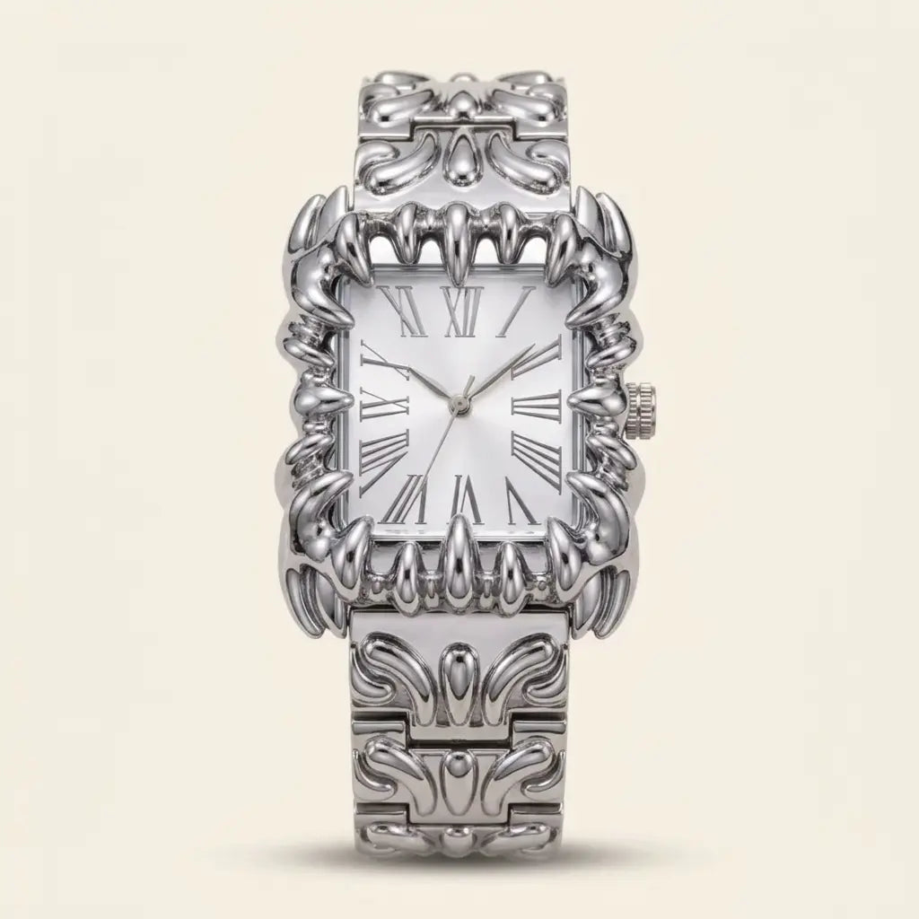 Metal Watch - Square Claw Design | Punk Streetwear Unisex Timepiece | Unique Wrist Jewelry