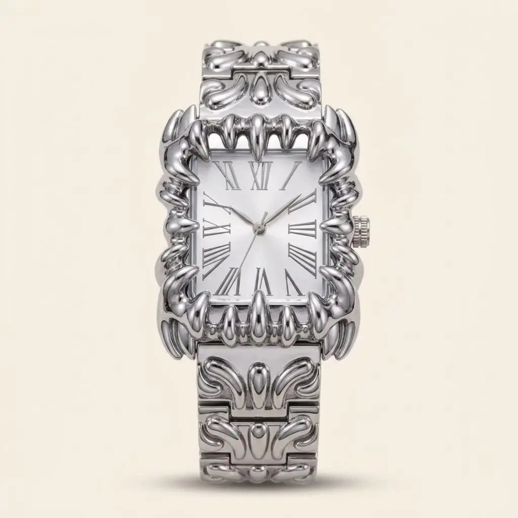 Metal Watch - Square Claw Design | Punk Streetwear Unisex Timepiece | Unique Wrist Jewelry