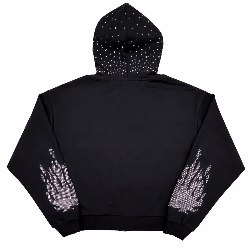 Black Rhinestone Zip up Hoodie - Oversized Y2K Vintage Streetwear Unisex