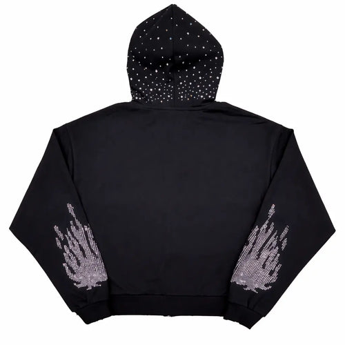 Black Rhinestone Zip up Hoodie - Oversized Y2K Vintage Streetwear Unisex