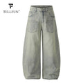 TELLFUN Men'S High-Rise Washed Diamond Denim Jeans, Menswear Baggy Cut Harem Pants, Y2K Streetwear Vintage Casual Wide Leg Trousers, All Seasons Unisex Everyday Wear Valentine’S Day Gift