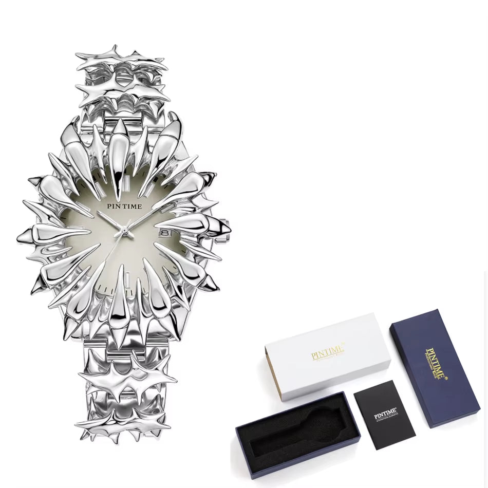 Special-Shaped Lightning Dragon Scale Spike Soldering Watch Design Heavy Industry Trend Y2K Watches Quirky Quartz Wristwatches