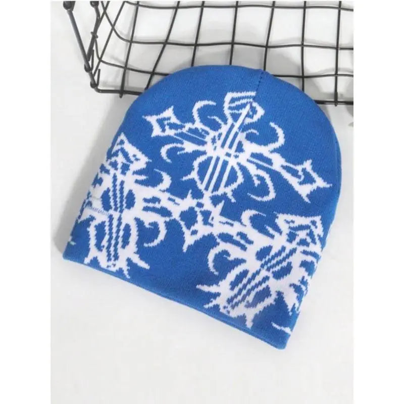 Unisex Fall Winter Beanie Hat Y2K Streetwear Knit Cap with Soft Stretch Fabric Warm Thick Ribbed Design for Outdoor Sports Casual Travel Daily Wear and Cold Weather Outfits Floral Jacquard Print