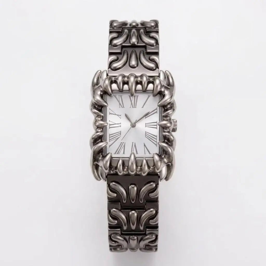 Metal Watch - Square Claw Design | Punk Streetwear Unisex Timepiece | Unique Wrist Jewelry