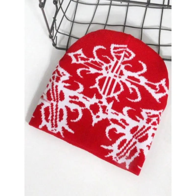 Unisex Fall Winter Beanie Hat Y2K Streetwear Knit Cap with Soft Stretch Fabric Warm Thick Ribbed Design for Outdoor Sports Casual Travel Daily Wear and Cold Weather Outfits Floral Jacquard Print