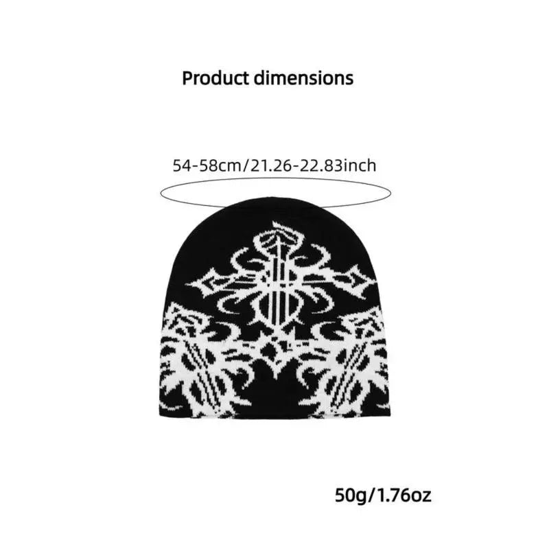 Unisex Fall Winter Beanie Hat Y2K Streetwear Knit Cap with Soft Stretch Fabric Warm Thick Ribbed Design for Outdoor Sports Casual Travel Daily Wear and Cold Weather Outfits Floral Jacquard Print