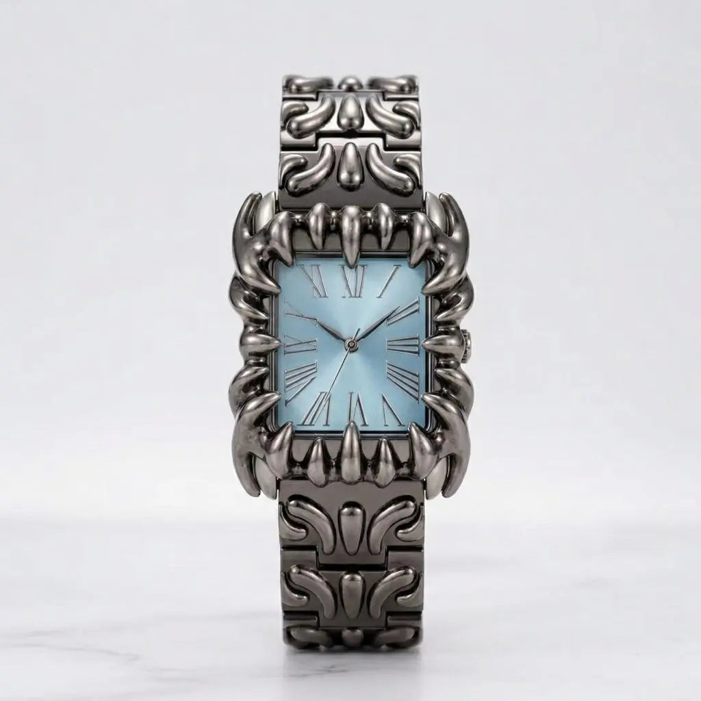 Metal Watch - Square Claw Design | Punk Streetwear Unisex Timepiece | Unique Wrist Jewelry
