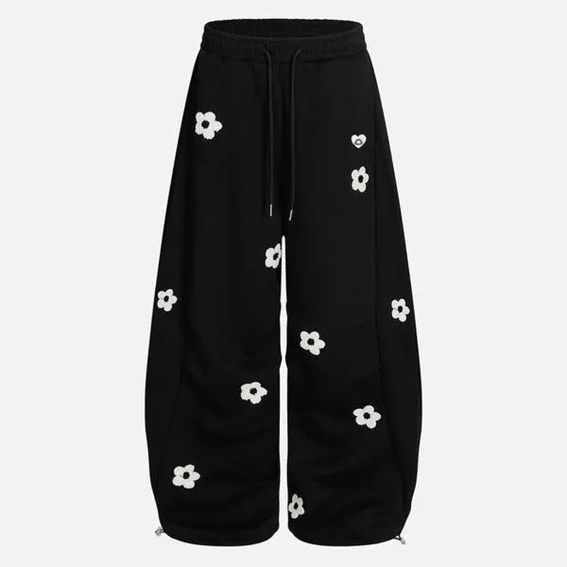 Aelfric Eden Unisex Floral Towel Embroidery Baggy Barrel Sweatpants Elastic Waist Drawstring Casual Pants Y2K Streetwear Loose Fit Vintage Joggers