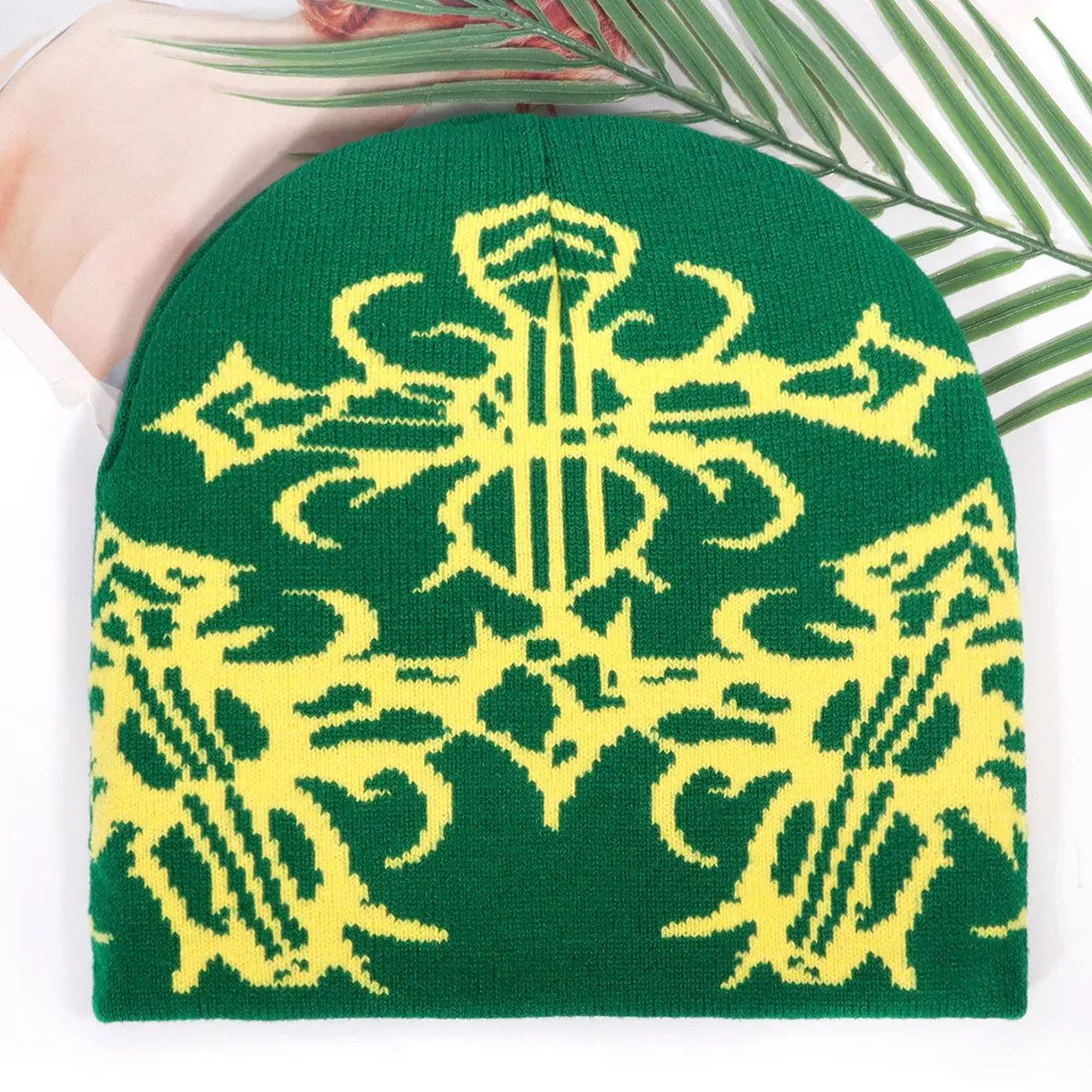 Unisex Fall Winter Beanie Hat Y2K Streetwear Knit Cap with Soft Stretch Fabric Warm Thick Ribbed Design for Outdoor Sports Casual Travel Daily Wear and Cold Weather Outfits Floral Jacquard Print