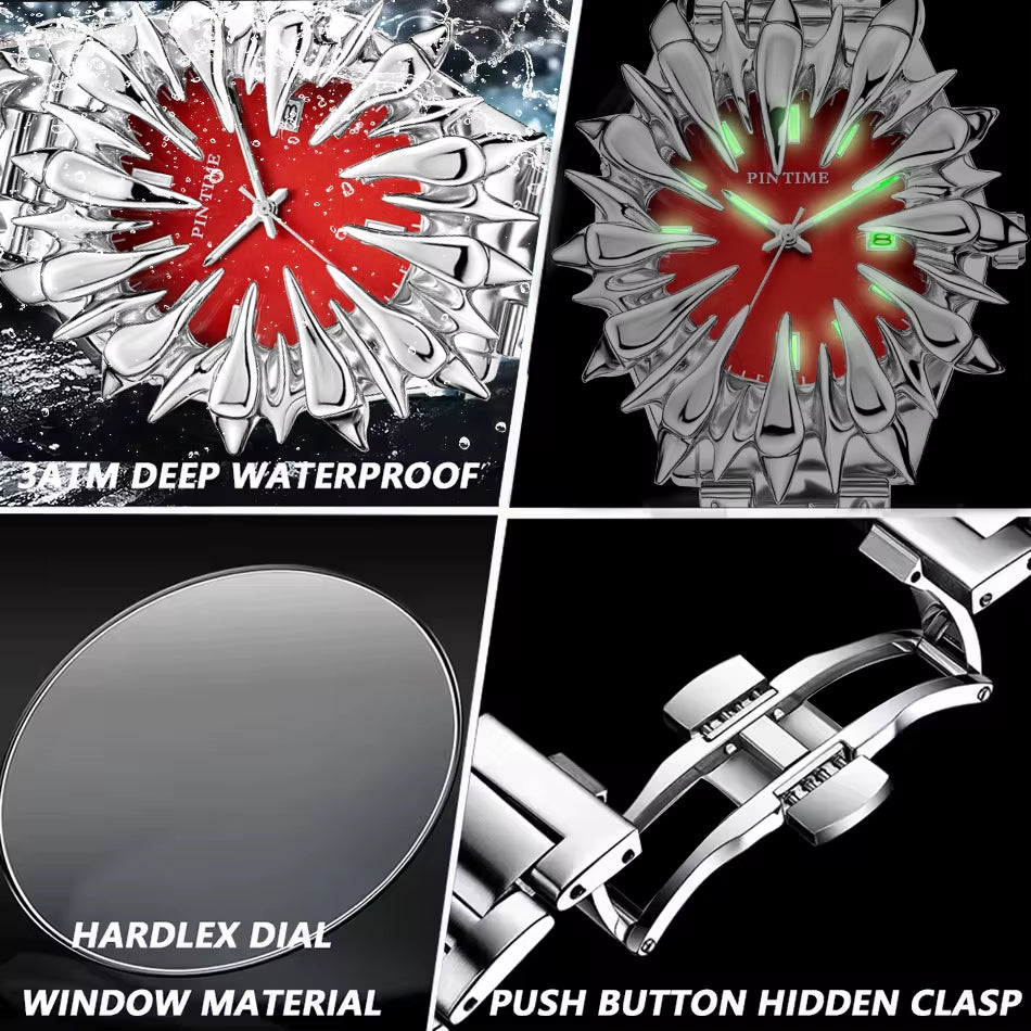 Special-Shaped Lightning Dragon Scale Spike Soldering Watch Design Heavy Industry Trend Y2K Watches Quirky Quartz Wristwatches