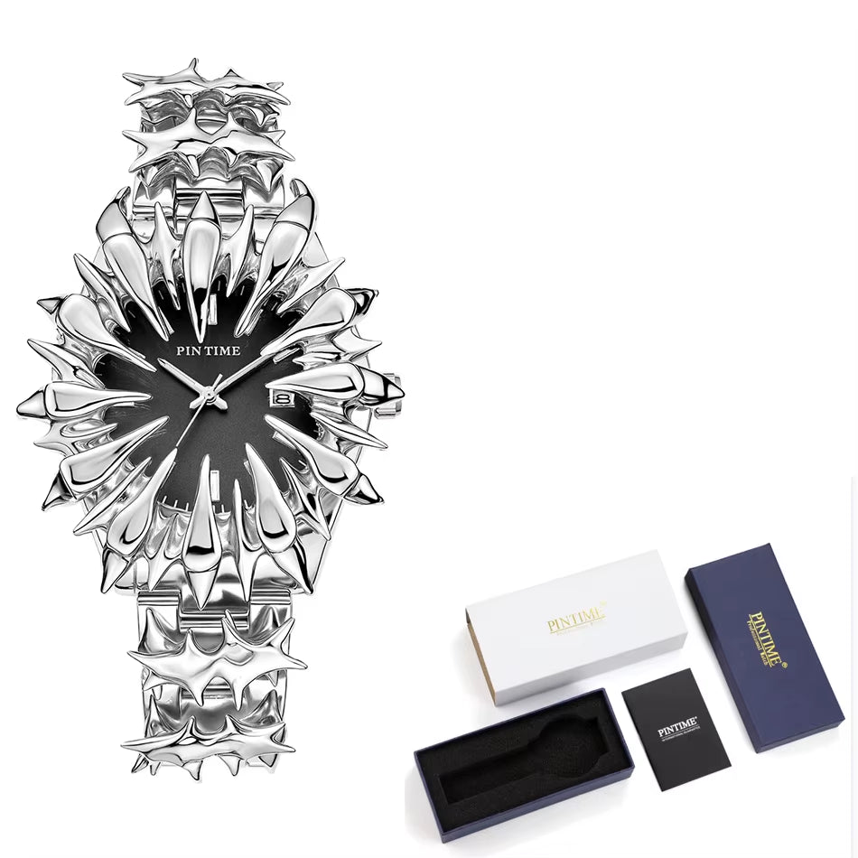 Special-Shaped Lightning Dragon Scale Spike Soldering Watch Design Heavy Industry Trend Y2K Watches Quirky Quartz Wristwatches