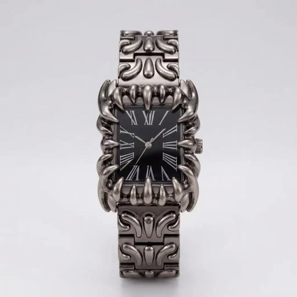 Metal Watch - Square Claw Design | Punk Streetwear Unisex Timepiece | Unique Wrist Jewelry
